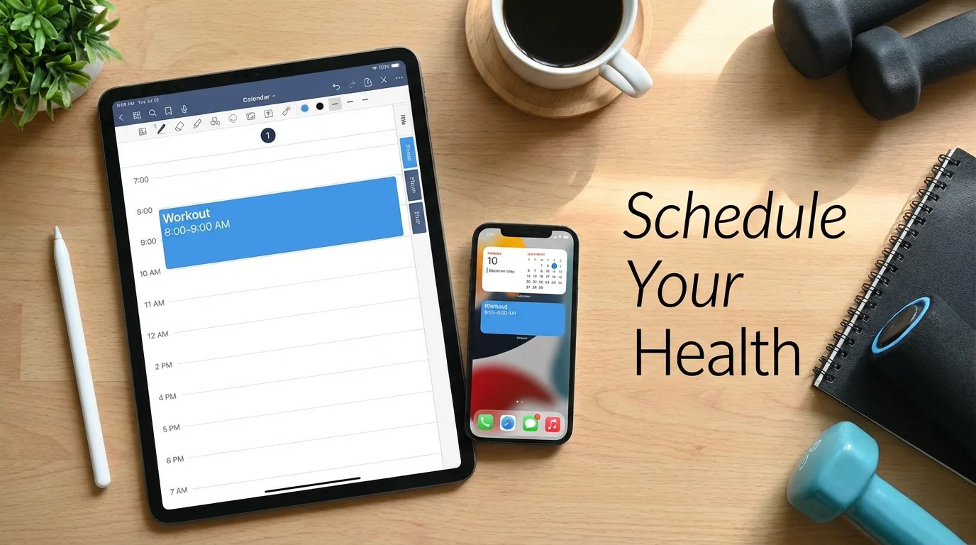 A digital planner showing a scheduled workout block to emphasize planning.