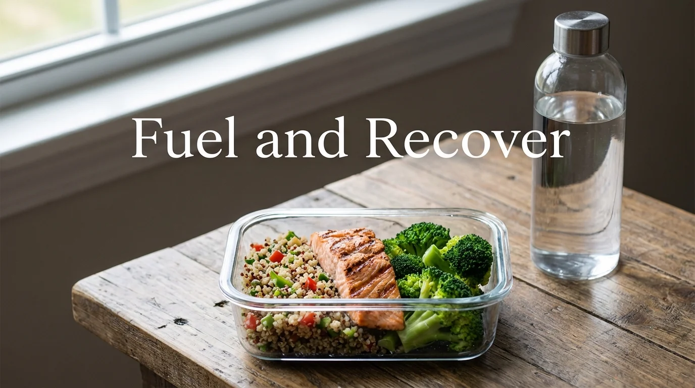 A healthy meal prep container showing balanced nutrition for recovery.