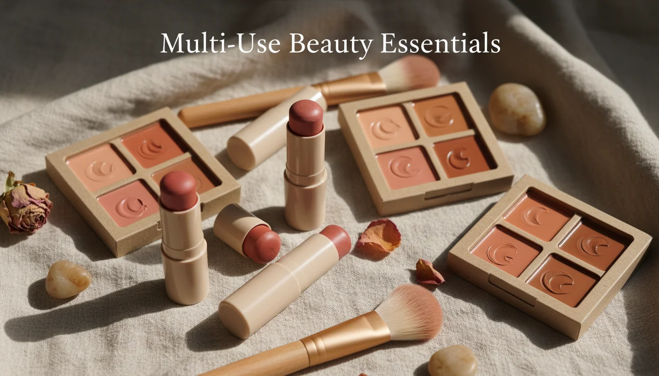 Multi-functional cream makeup products for eyes, lips, and cheeks.