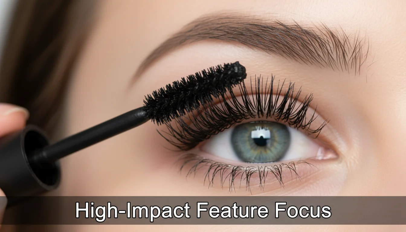 Applying mascara to enhance eyelashes as a focal point.
