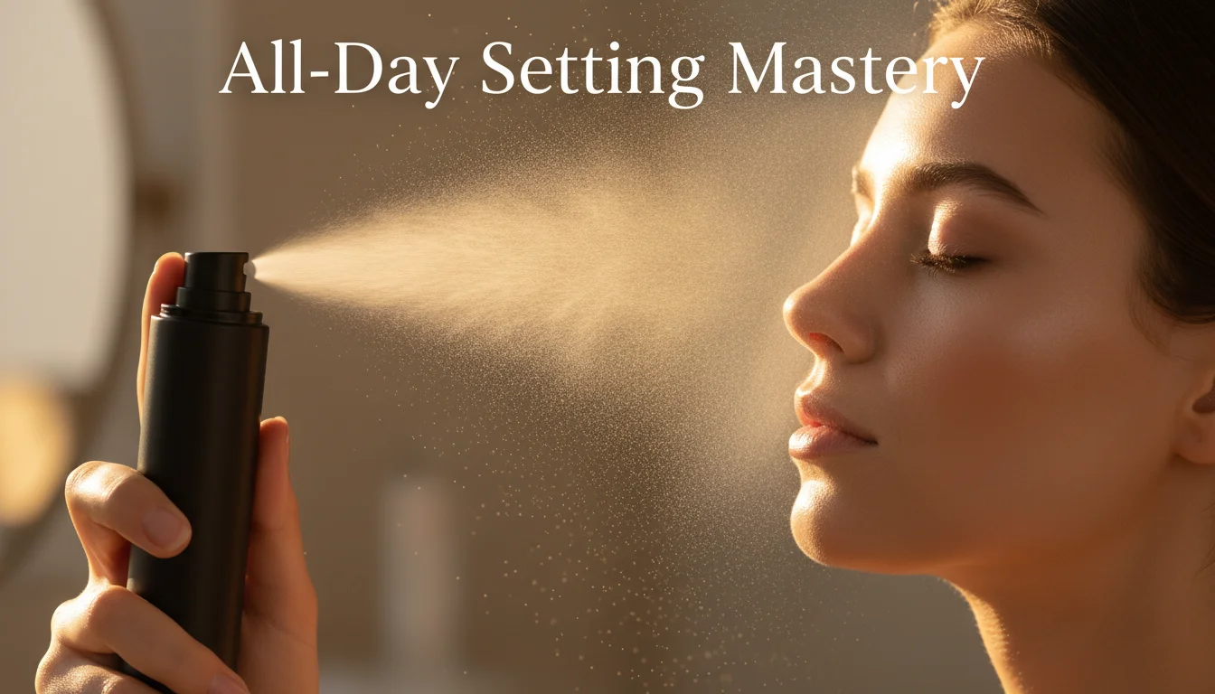 Setting spray being applied to lock in makeup for longevity.