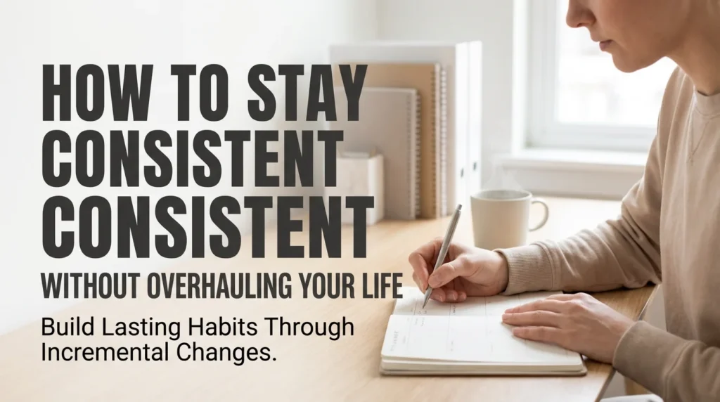 A visual representation of steady, incremental progress showing a person taking small steps on a path toward a distant goal, illustrating sustainable consistency.