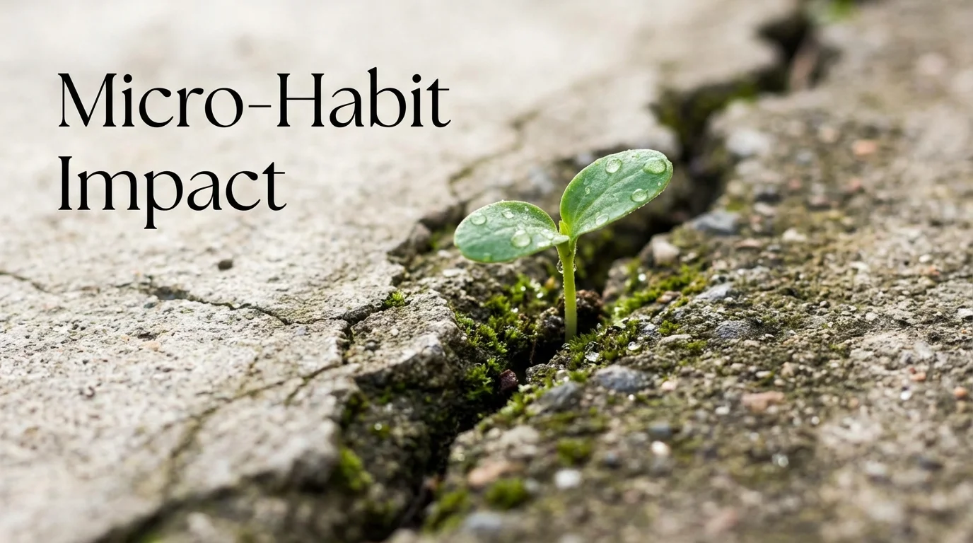 A small plant sprout growing through concrete, representing the impact of micro-habits.