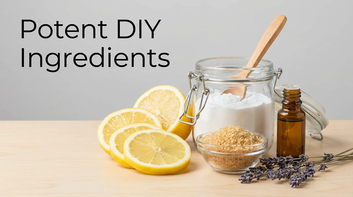 Common DIY skincare ingredients like lemon and baking soda.