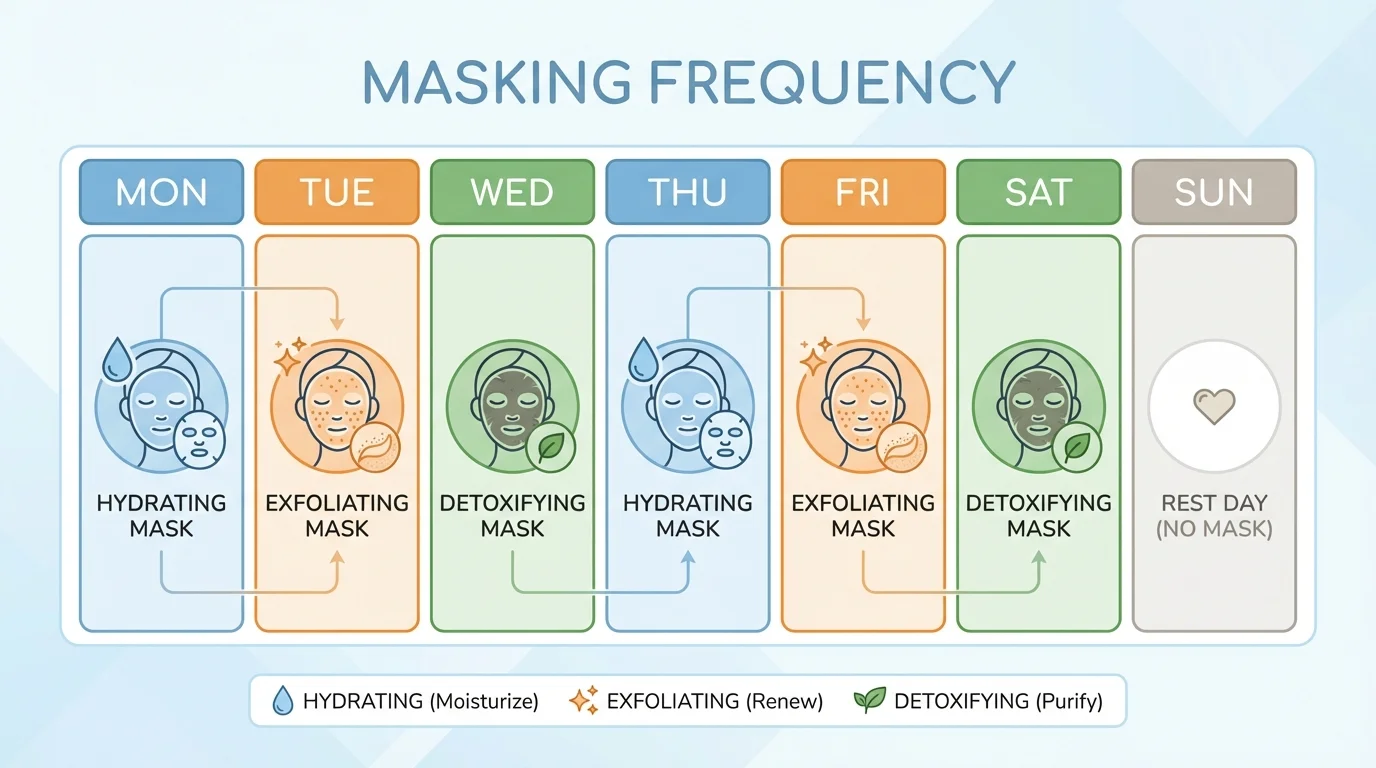 Infographic showing the recommended frequency for different skincare masks.