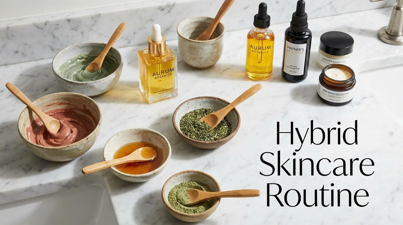 A balanced skincare routine featuring DIY masks and professional products.
