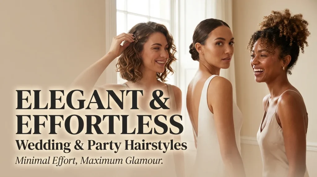 A woman showcasing an elegant yet simple hairstyle suitable for formal weddings and social events