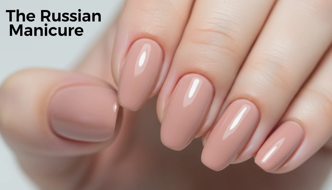 Detailed view of a Russian manicure with perfect cuticle work.