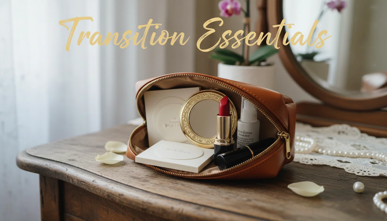 A professional makeup touch-up kit for transitioning from day to evening.