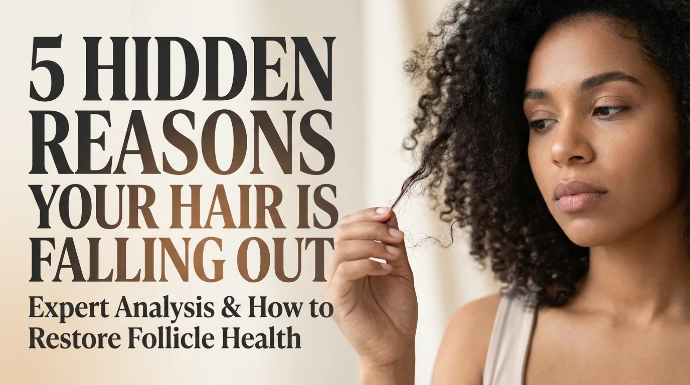 A close-up of a person examining thinning hair in a mirror, representing the hidden medical and environmental reasons for hair loss and follicle damage.