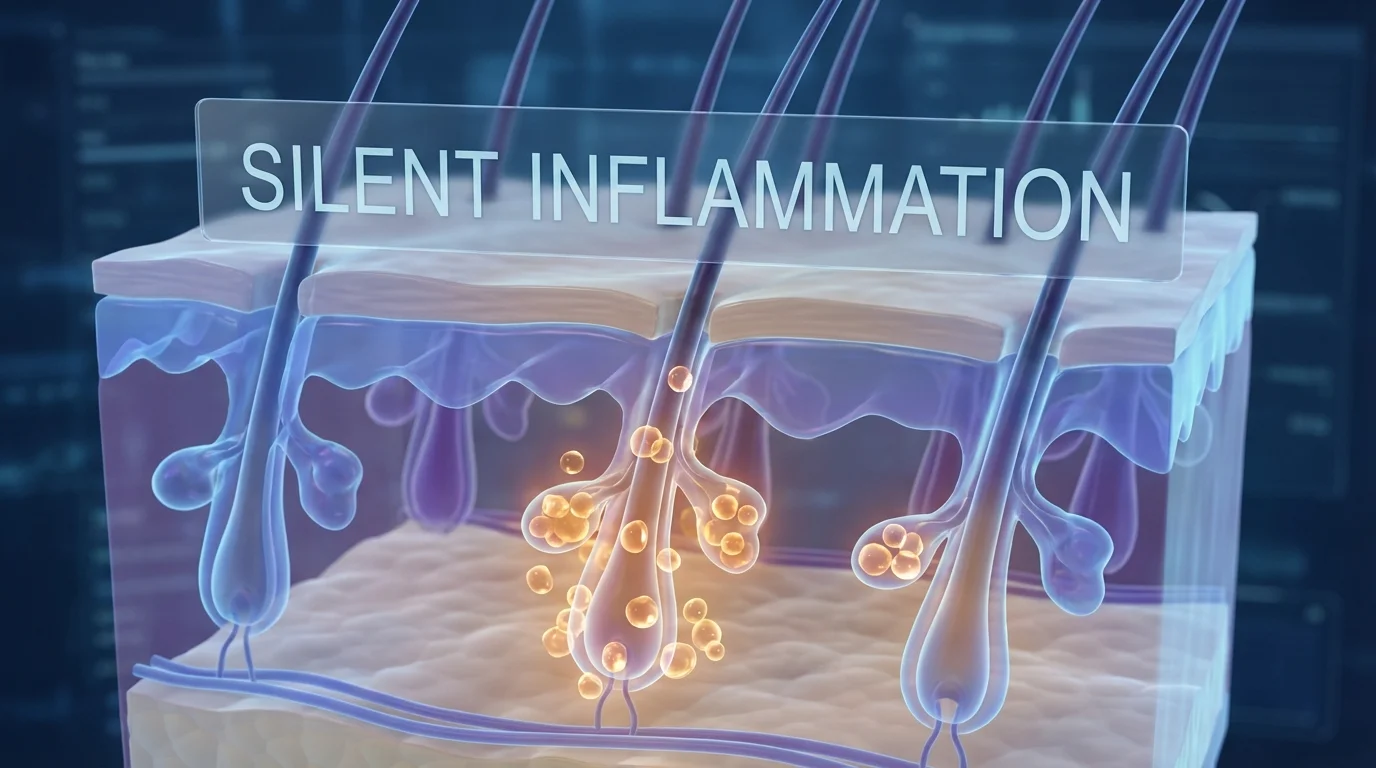 Medical illustration of scalp inflammation affecting hair follicles.