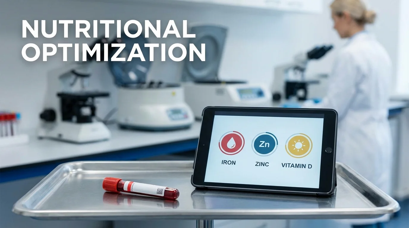 Laboratory elements representing nutritional testing for hair health.