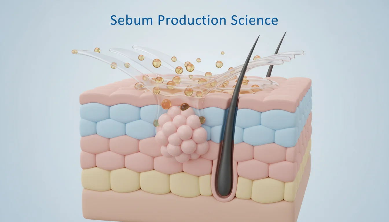 Anatomical diagram of a sebaceous gland showing how oil is released to the skin surface through the pore.