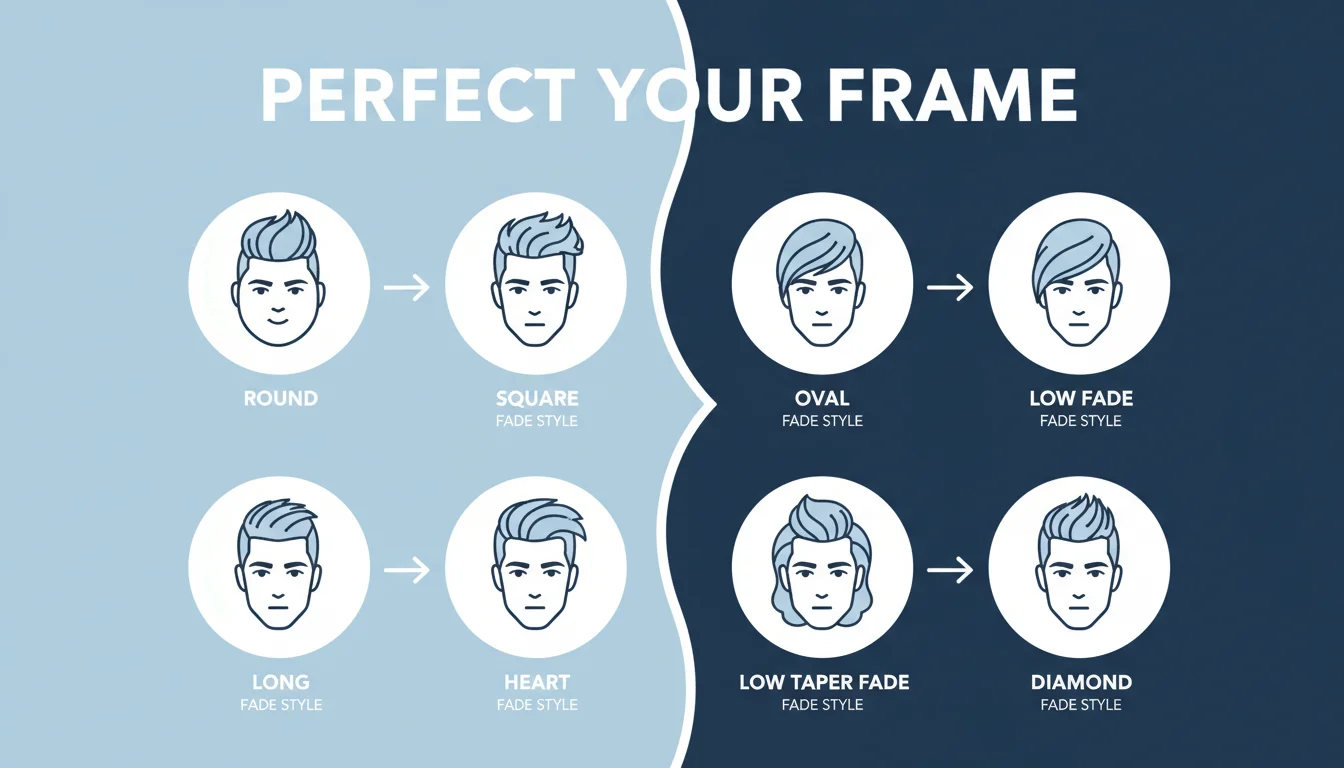 Infographic showing fade haircuts for different face shapes.