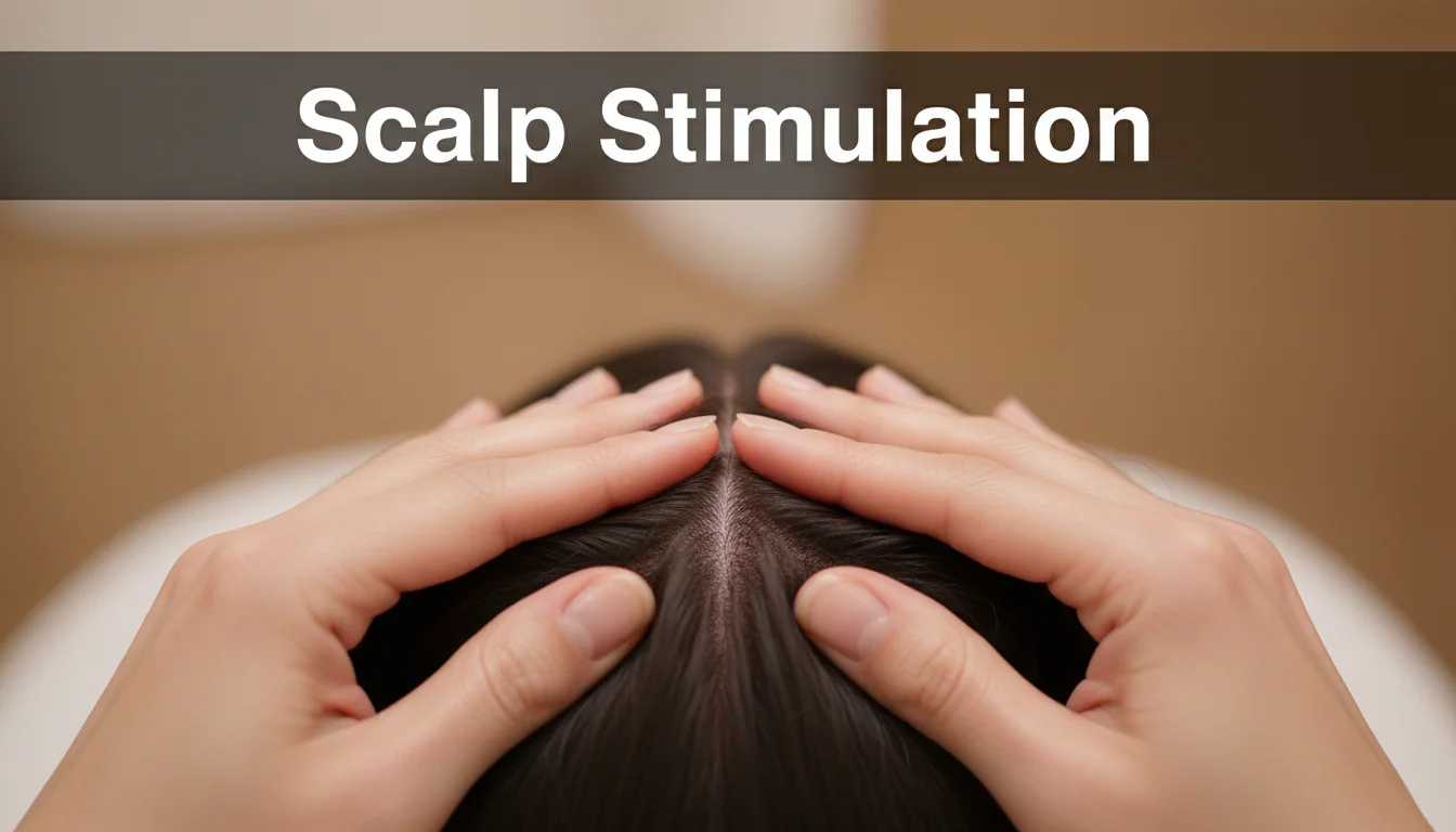 Person performing a scalp massage on the hairline.