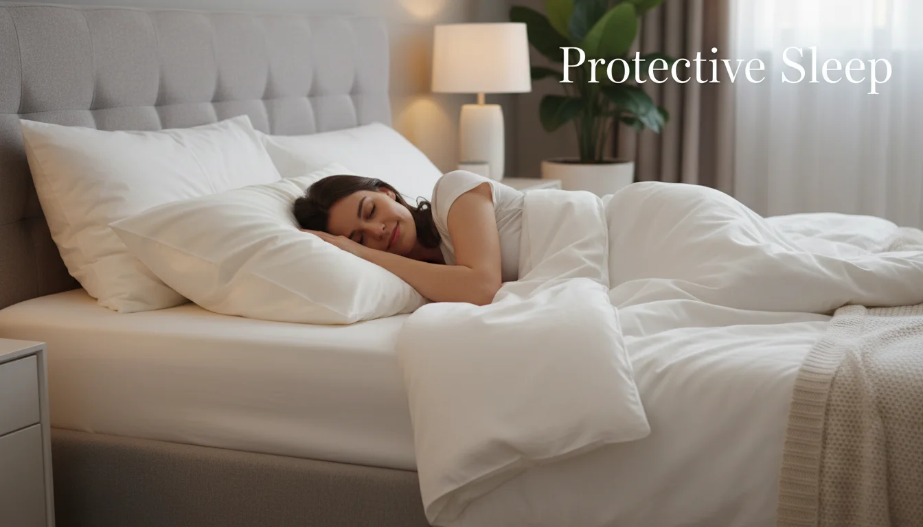 Silk pillowcase on a bed emphasizing hair protection during sleep.