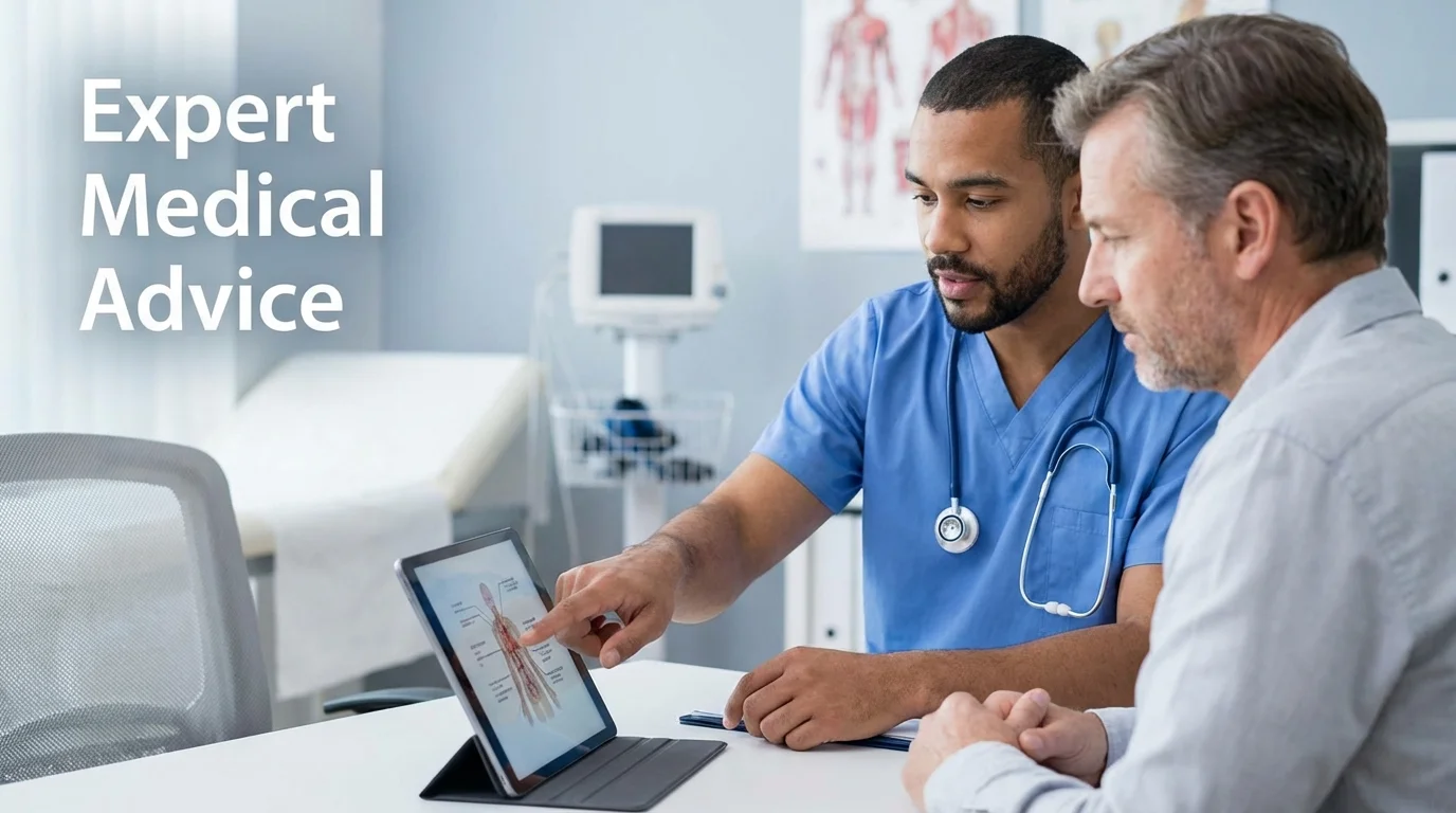 A patient and doctor discussing body contouring options.