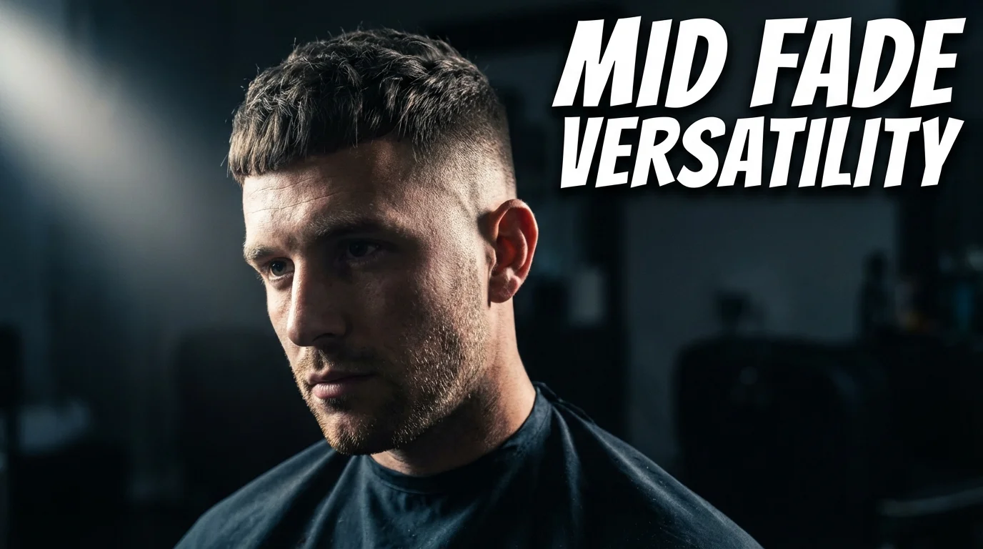 Man with a mid fade and textured crop hairstyle.