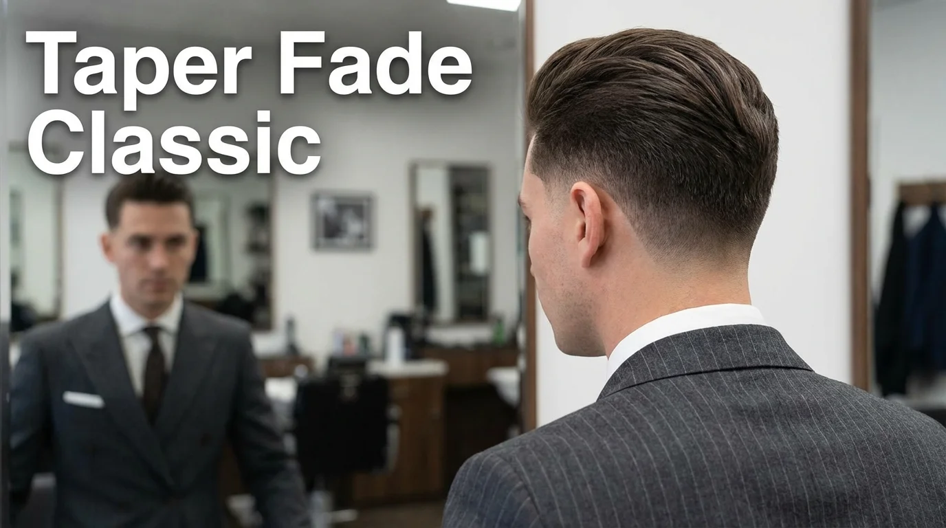Professional man in a suit with a classic taper fade.