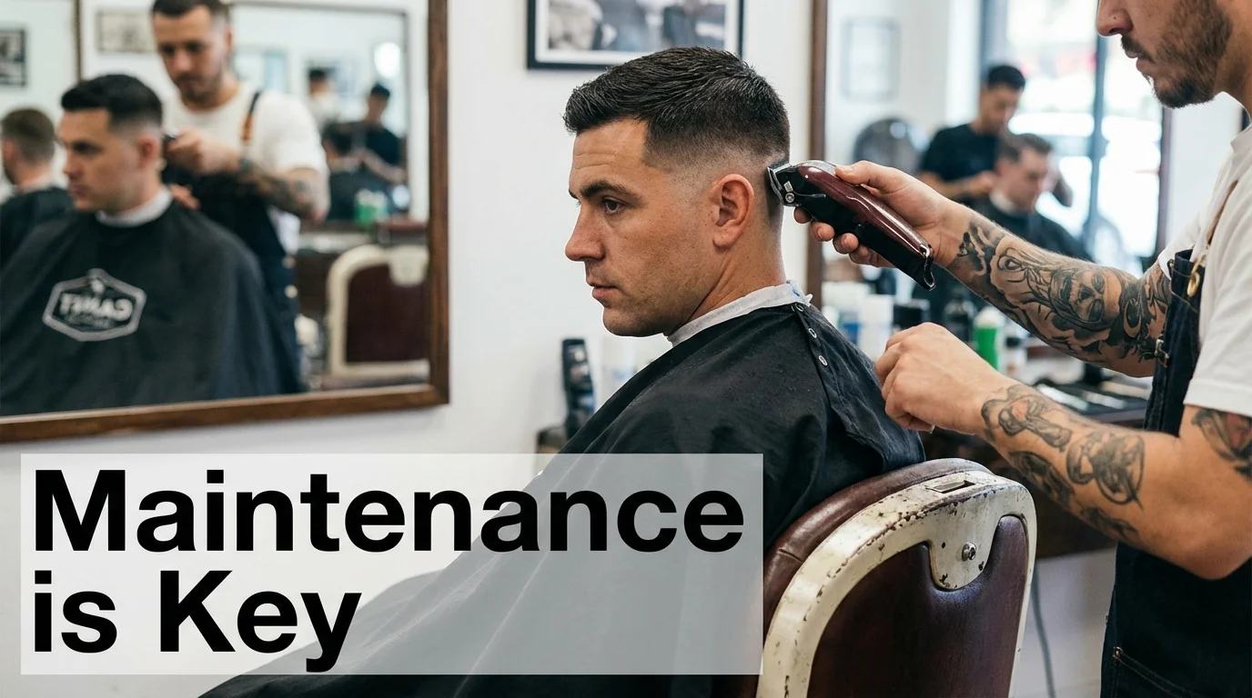 Man getting a haircut at a barber shop to maintain his fade.