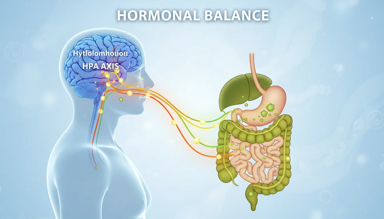 Illustration of the gut-brain axis showing how food impacts hormone regulation.