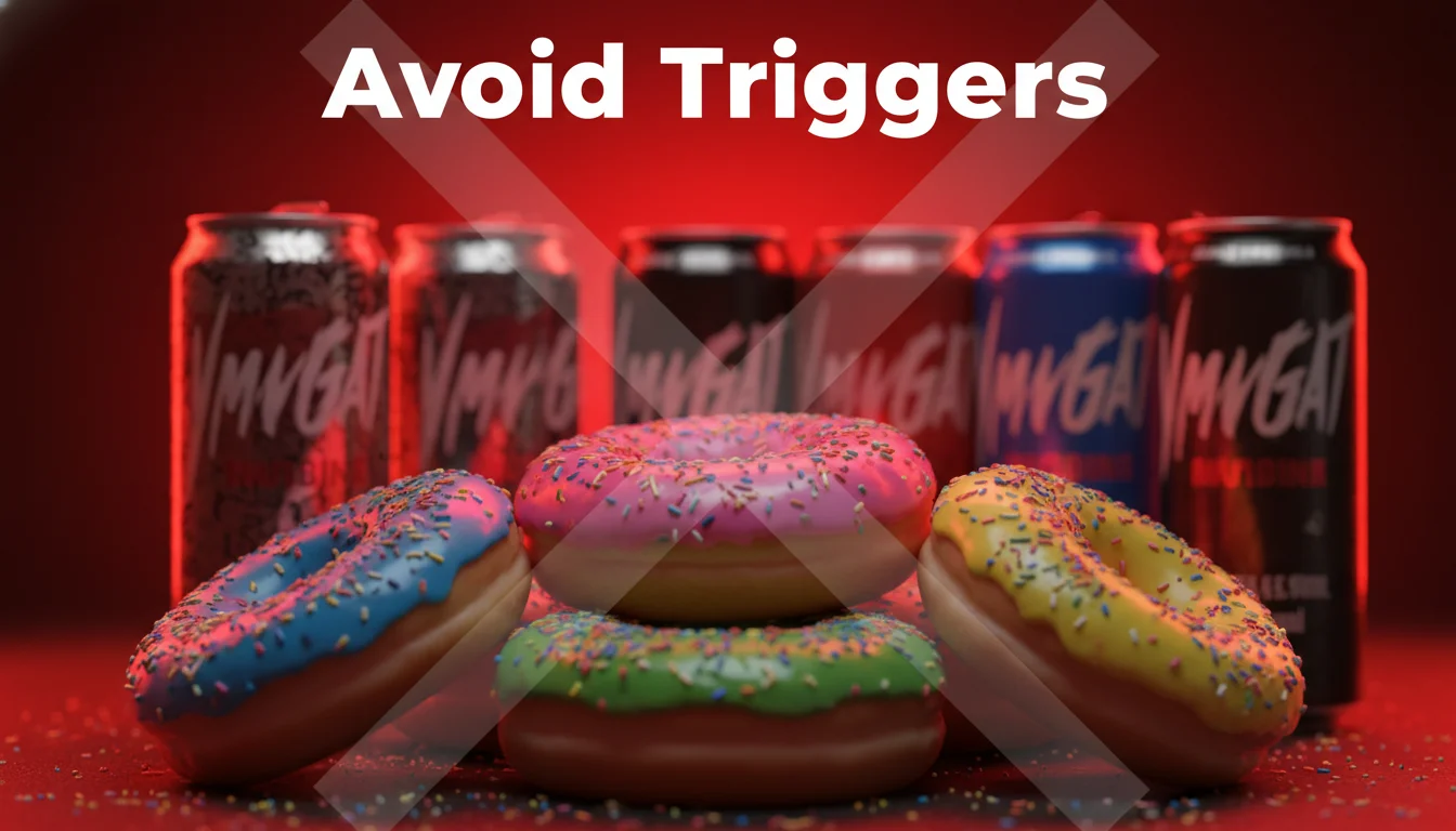 Processed sugary foods and caffeinated drinks that increase stress.