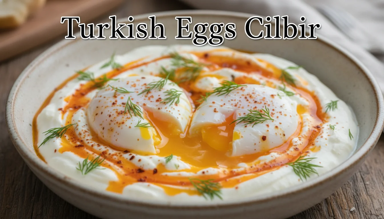 Poached eggs over garlic yogurt with red chili butter and dill.