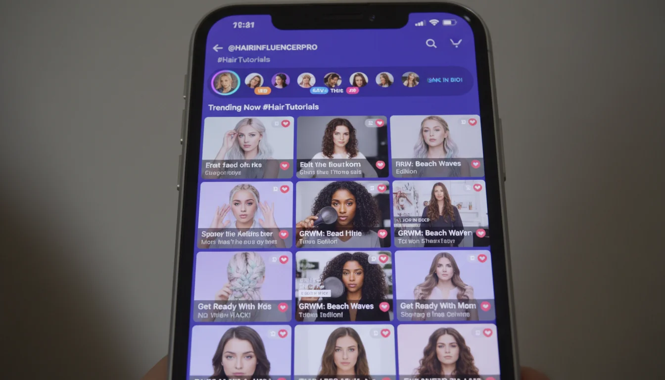 A smartphone displaying viral hair trends on social media.