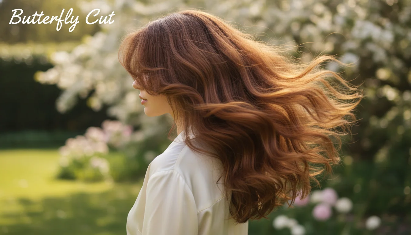A voluminous butterfly cut with flowing layers and face-framing strands.