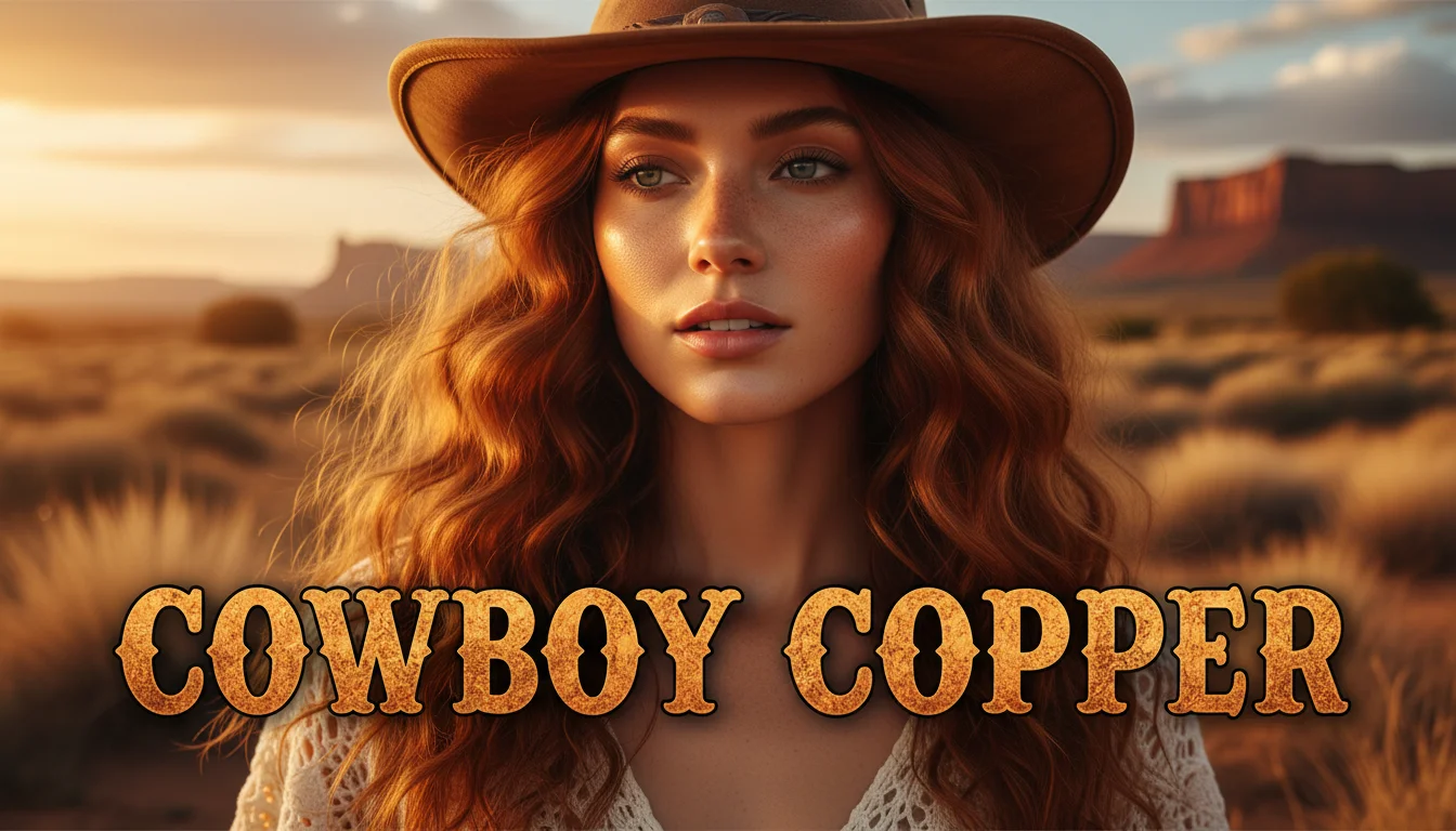 Radiant cowboy copper hair color with deep warm tones and curls.