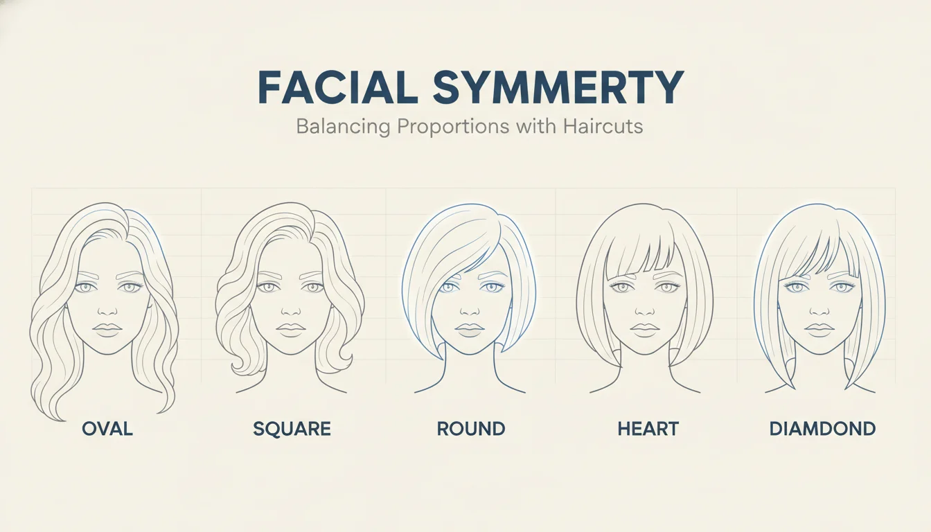 Diagram showing different face shapes and how hair proportions create balance.