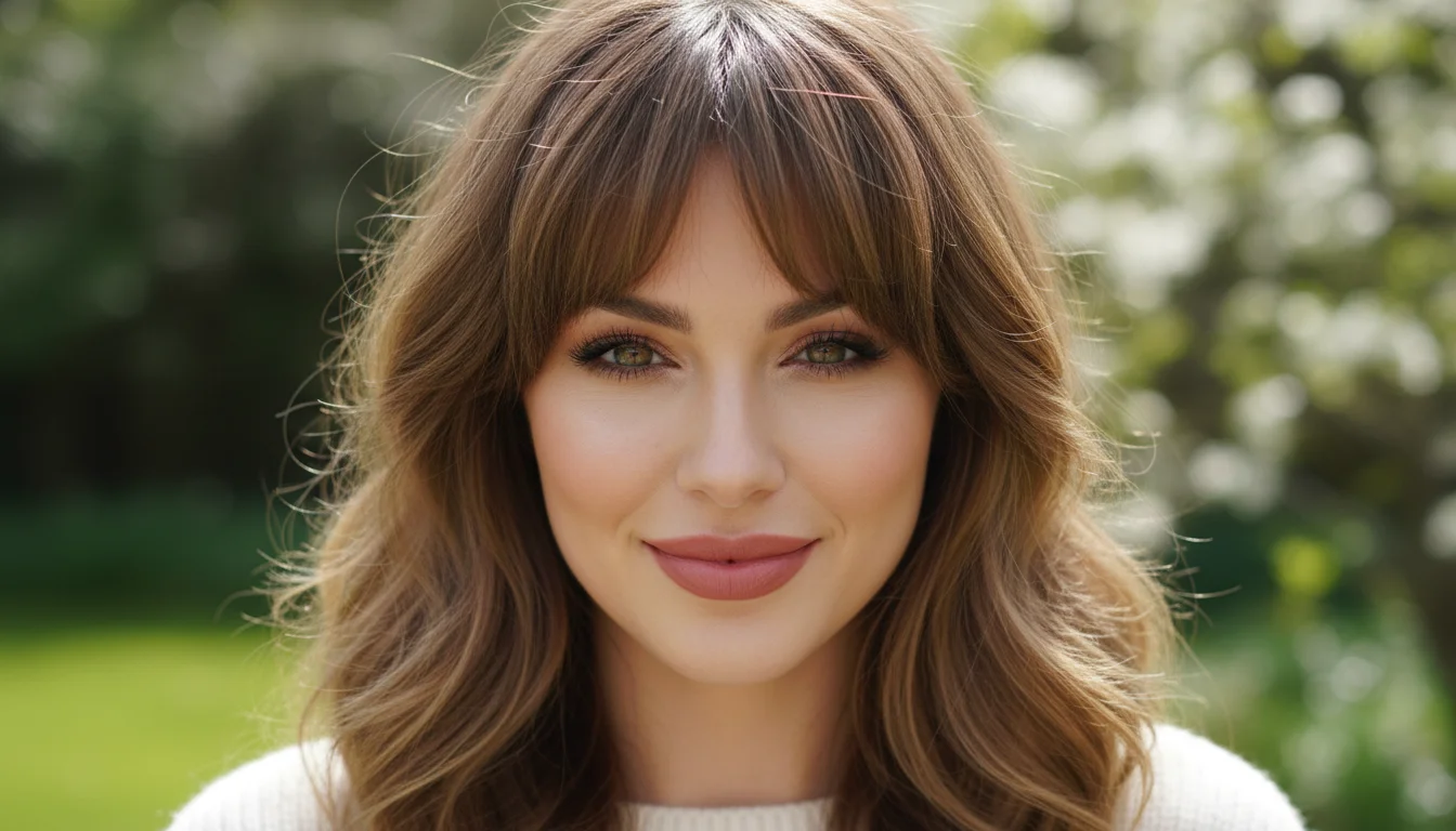 Woman with soft curtain bangs framing her face perfectly.