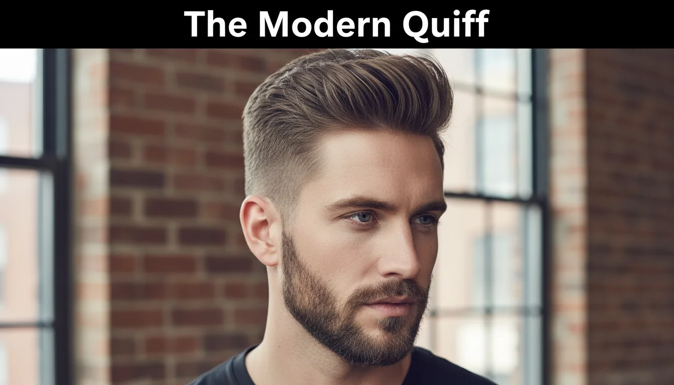 Man with a textured quiff and skin fade hairstyle.
