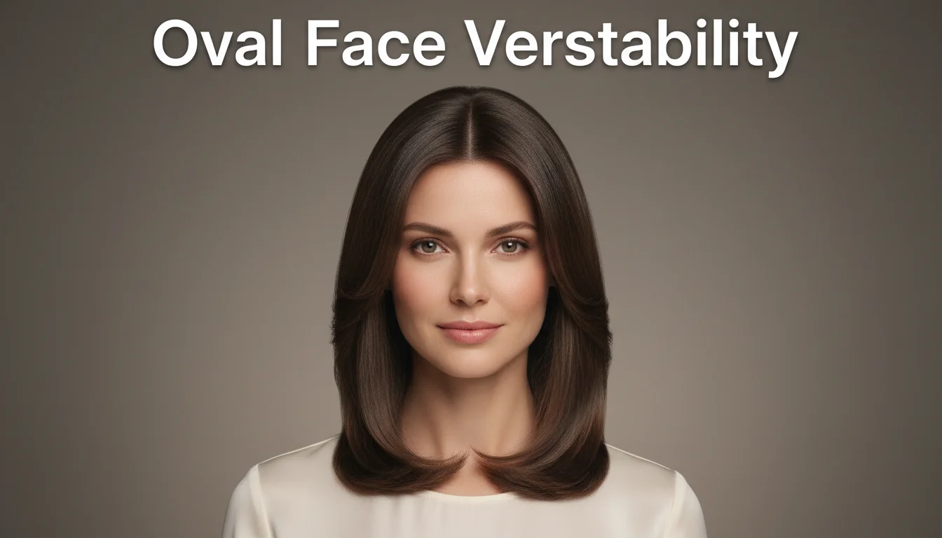 Woman with an oval face shape showcasing a layered mid-length hairstyle.