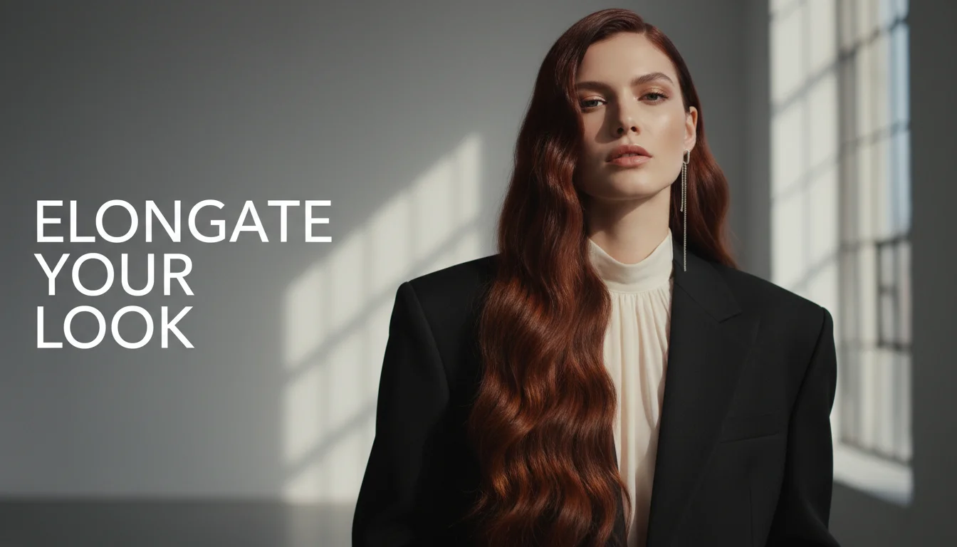 Long voluminous hairstyle designed to elongate a round face shape.