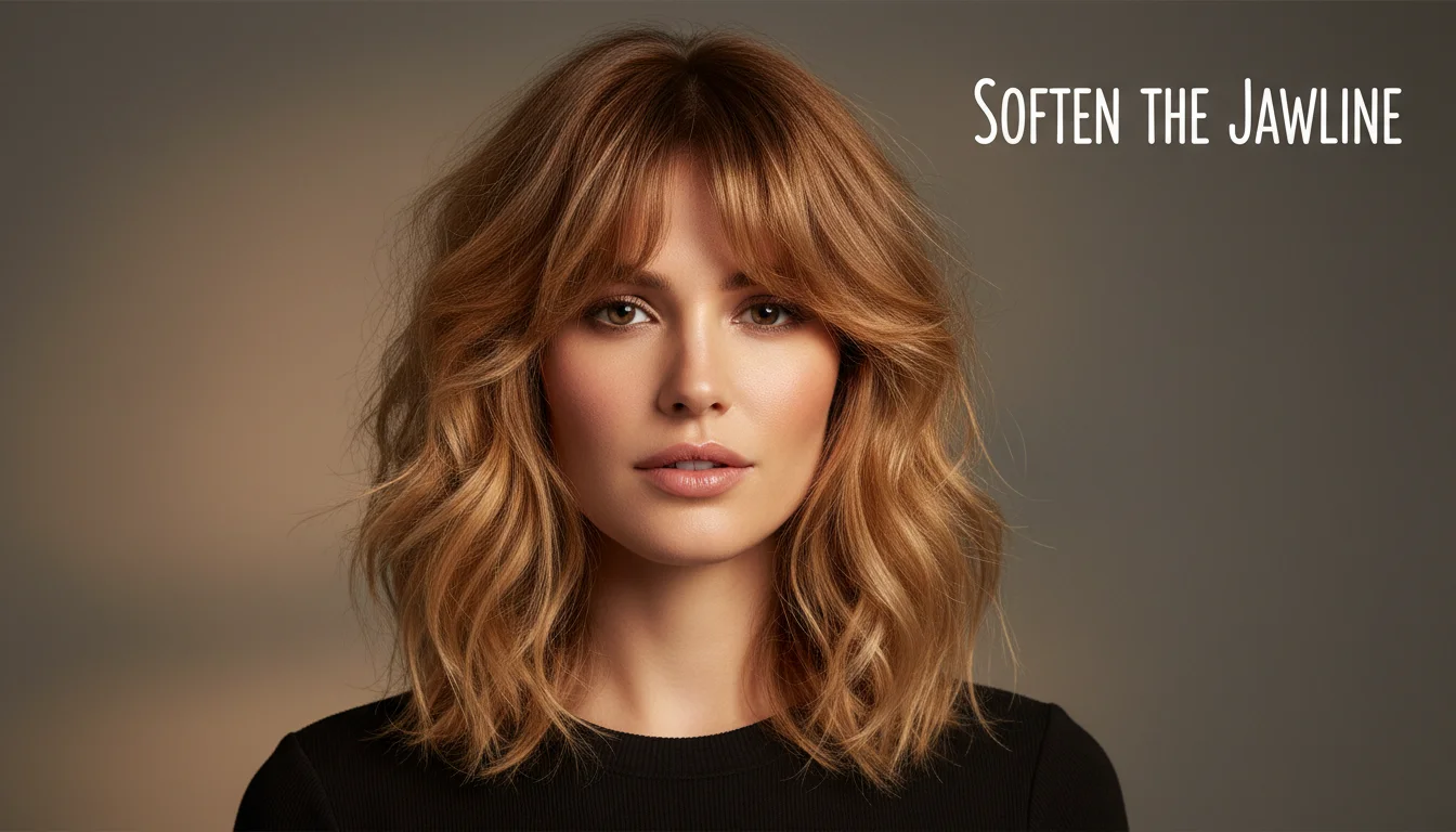 Soft textured shag haircut on a woman with a square face.