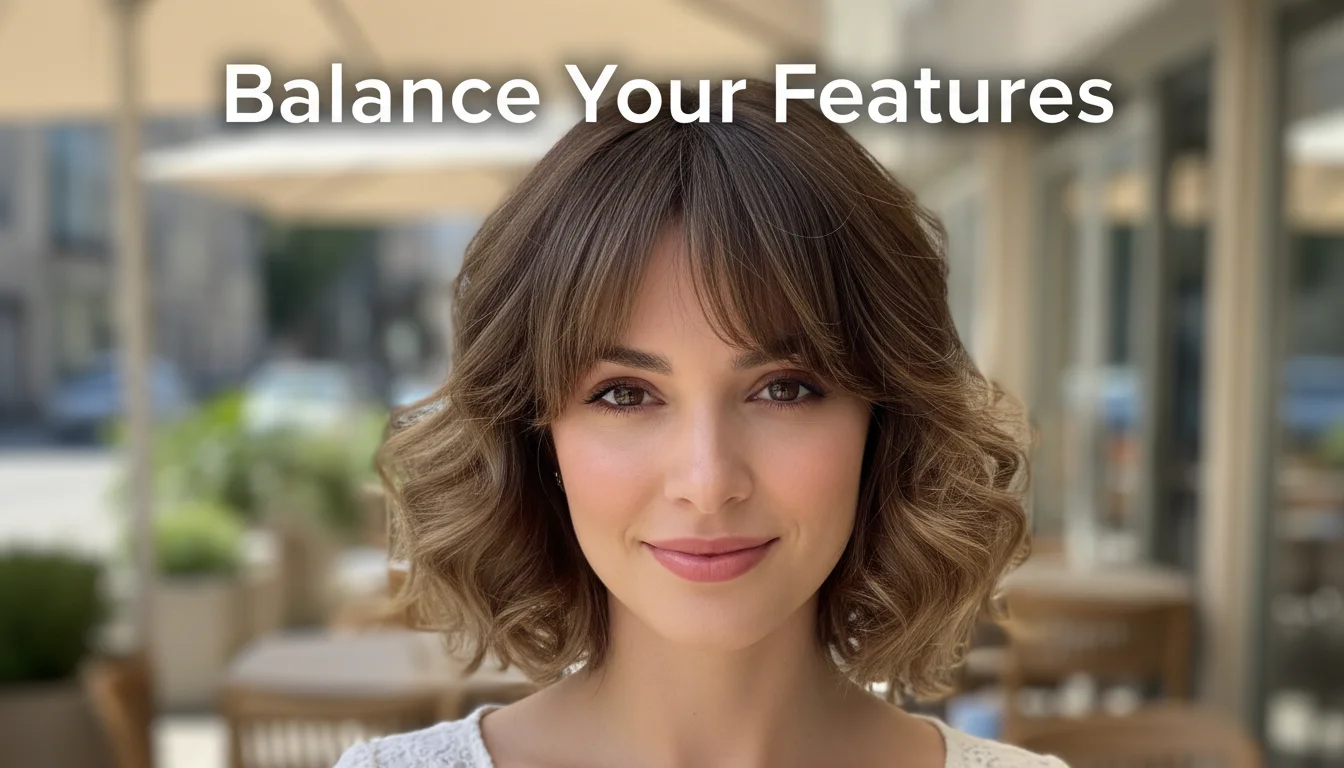 Shoulder-length lob with curls at the bottom to balance a heart-shaped face.