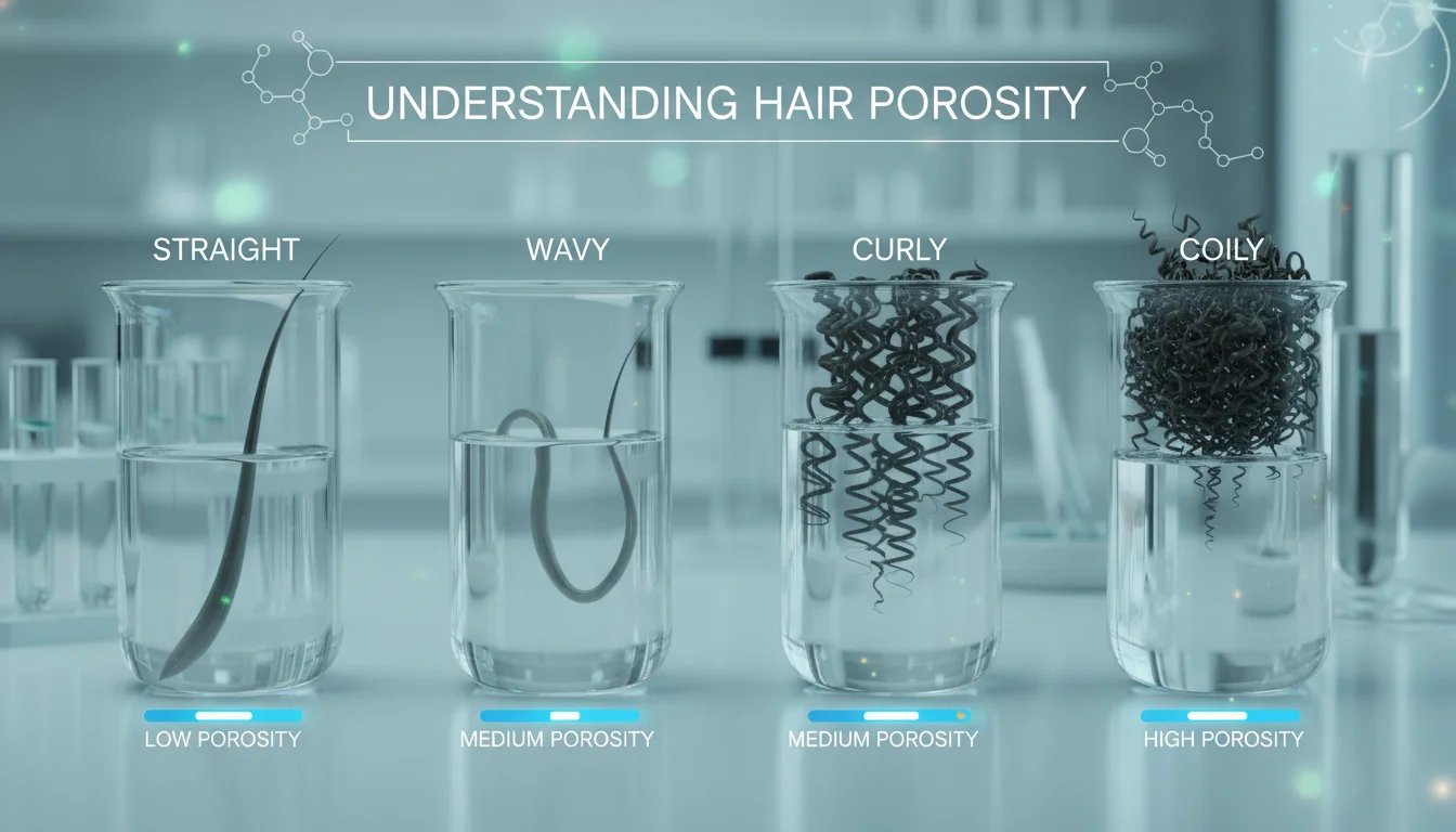 Visualization of different hair types and their respective porosity levels.