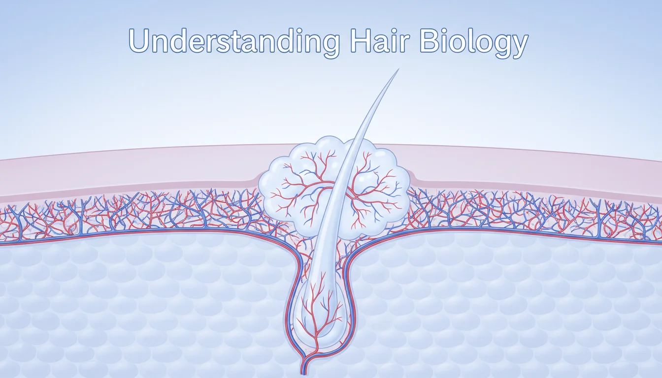 Diagram of a human hair follicle and scalp structure.
