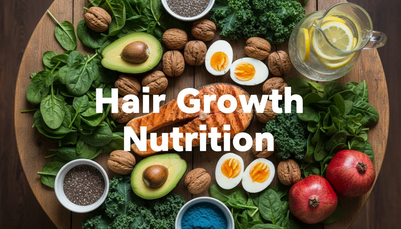 A variety of healthy foods that promote hair growth and strength.