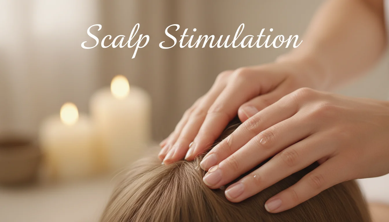 Person receiving a scalp massage with essential oils.