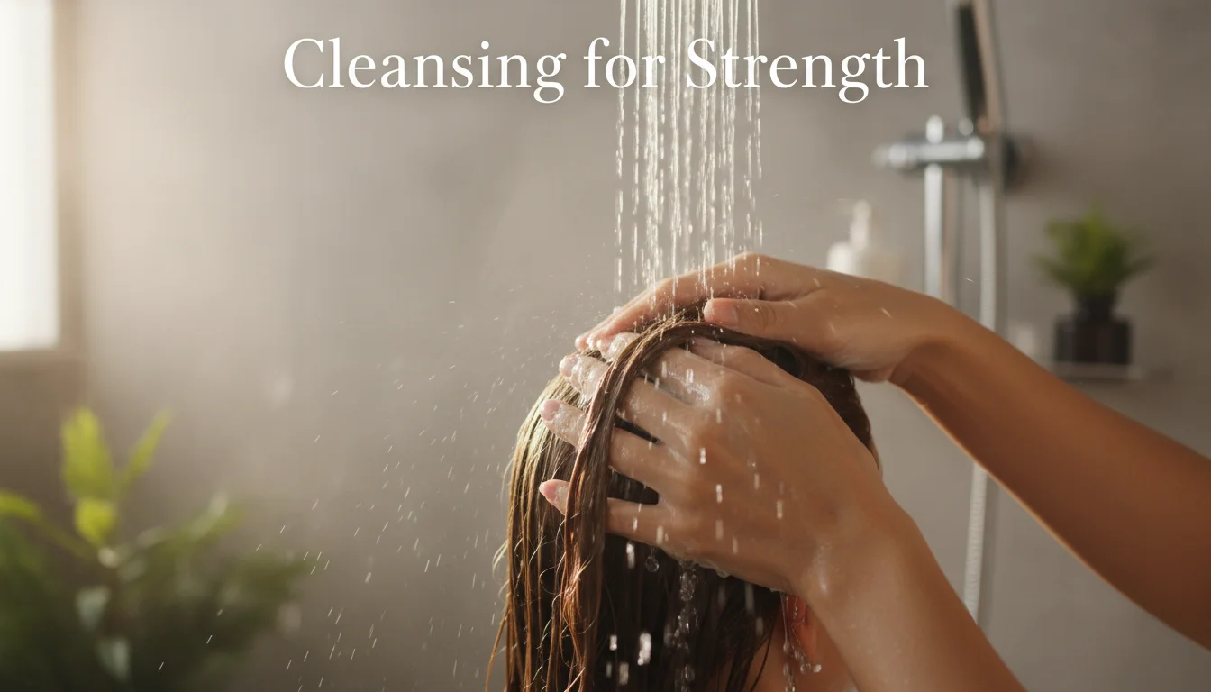 Application of hair treatment to strengthen hair and prevent damage during washing.