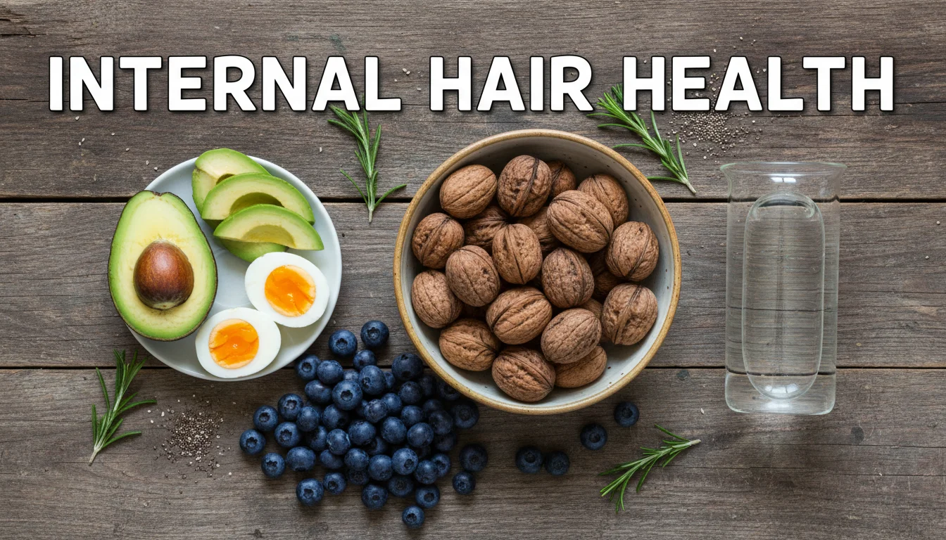 Selection of nutrient-rich foods that promote hair strength and prevent damage from within.