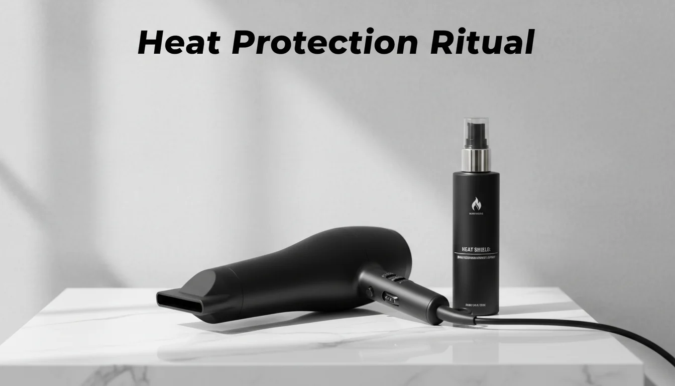 Professional heat styling tools and protectant spray for damage prevention.