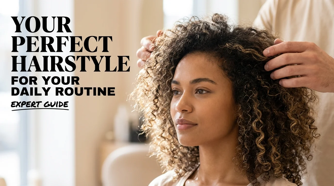 A person with a versatile and stylish haircut preparing for their day in front of a mirror, illustrating how to choose a hairstyle that matches a busy daily routine.