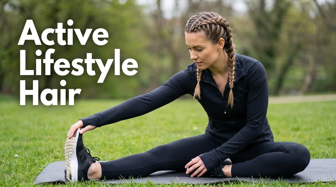 Woman with Dutch braids exercising.