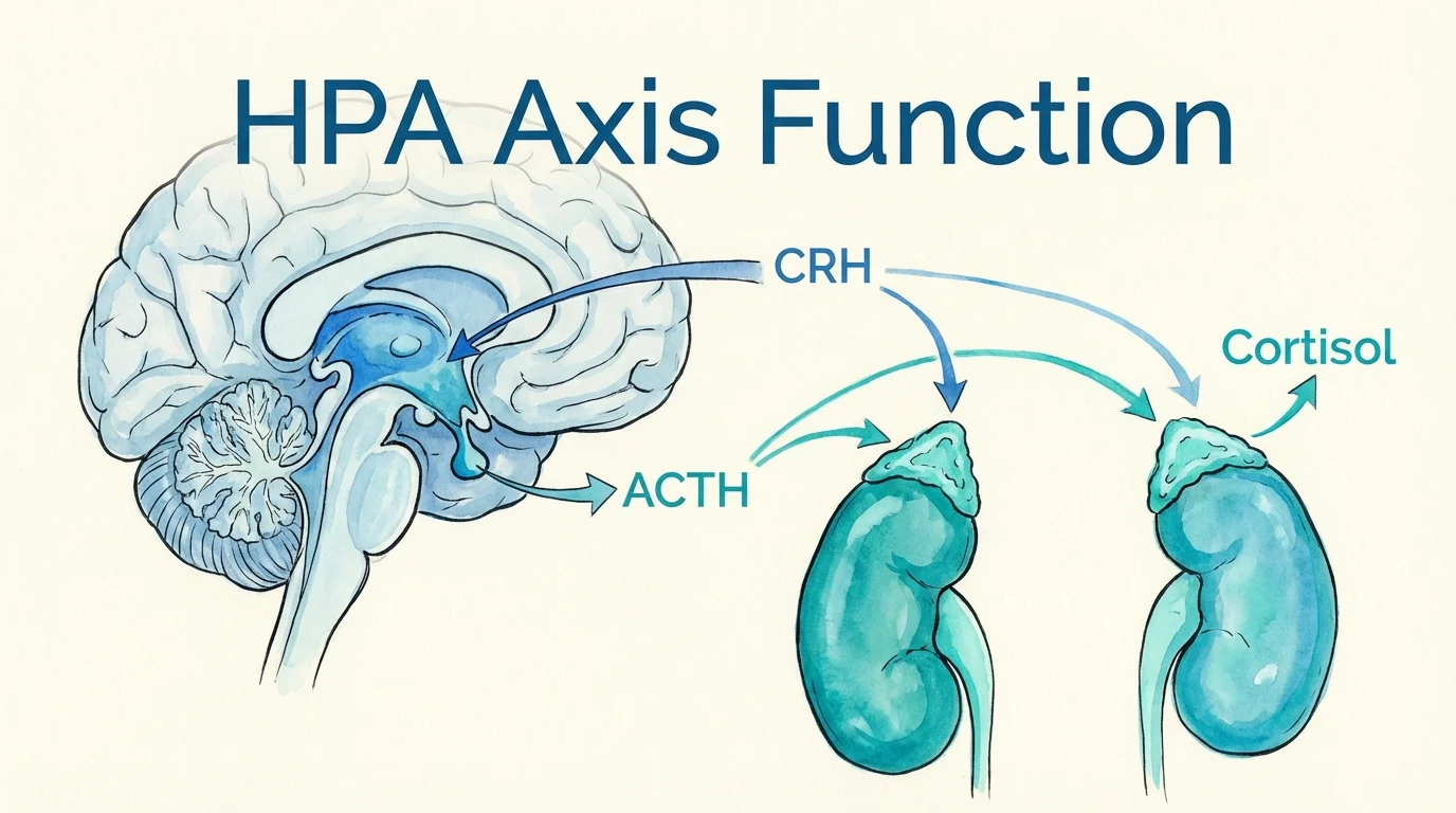 Illustration of the hypothalamic-pituitary-adrenal axis and adrenal glands.