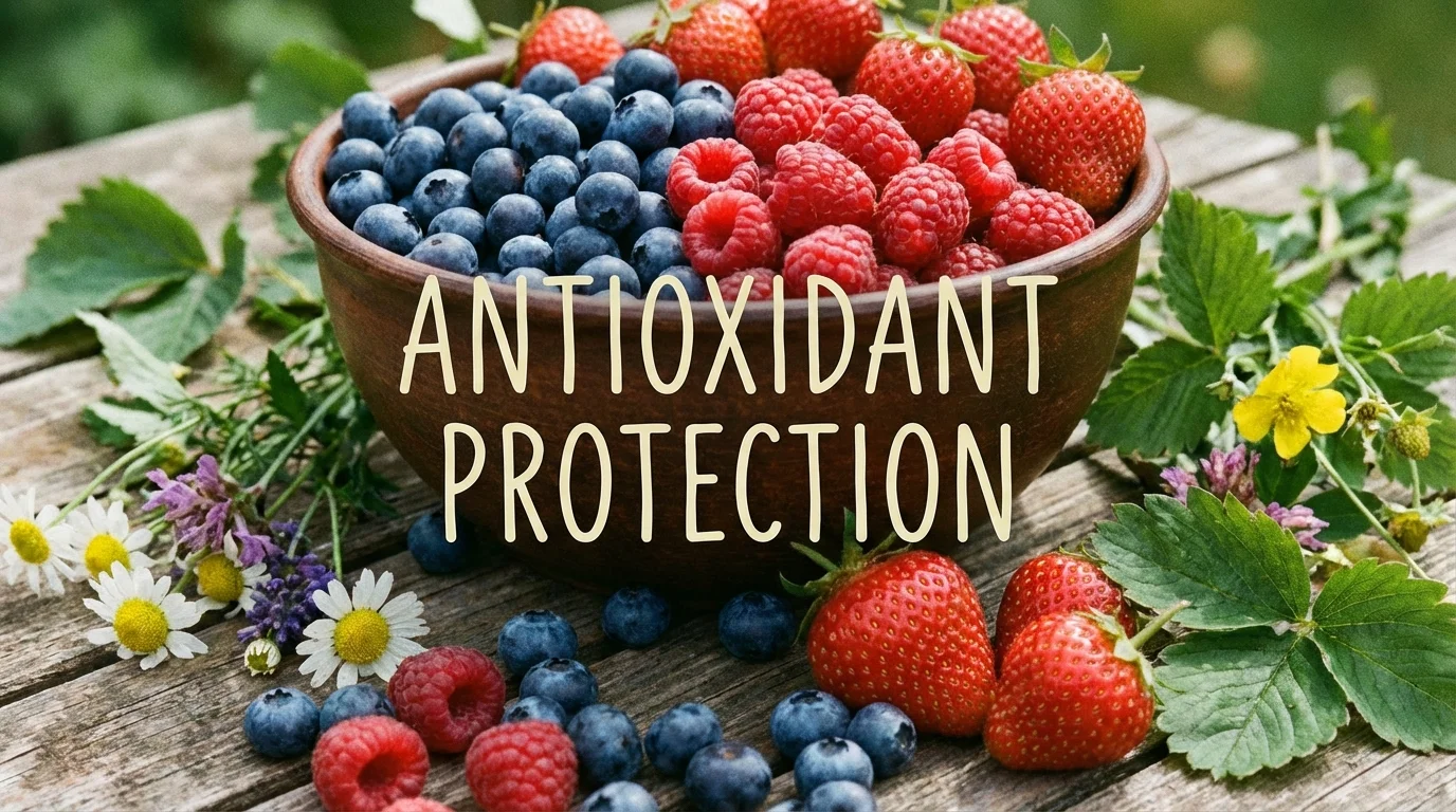 A mix of fresh berries rich in antioxidants and anthocyanins.