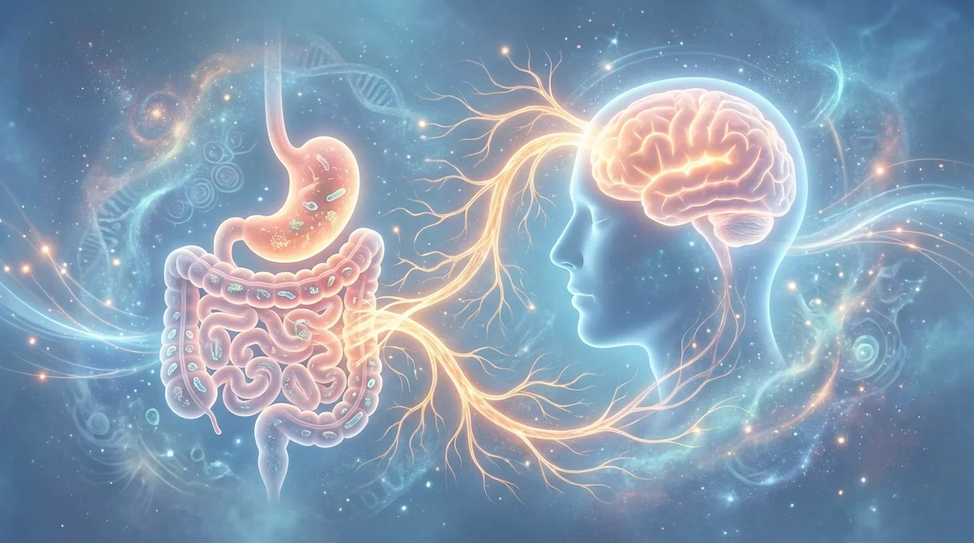 Conceptual illustration of the gut-brain axis and neural connectivity.