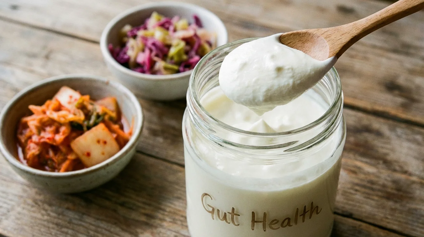 Probiotic-rich fermented foods like yogurt and kimchi for gut-brain axis support.